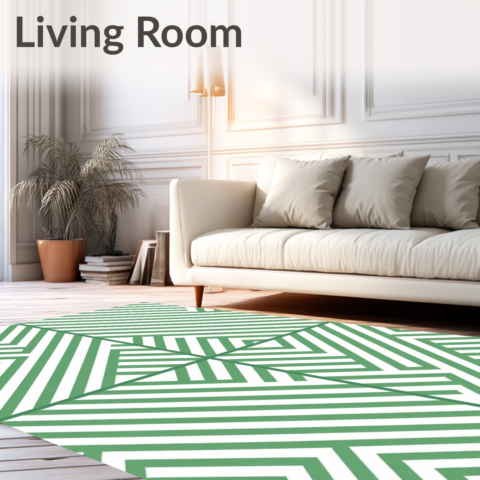 Green White Geometric Stripe Pattern Rug