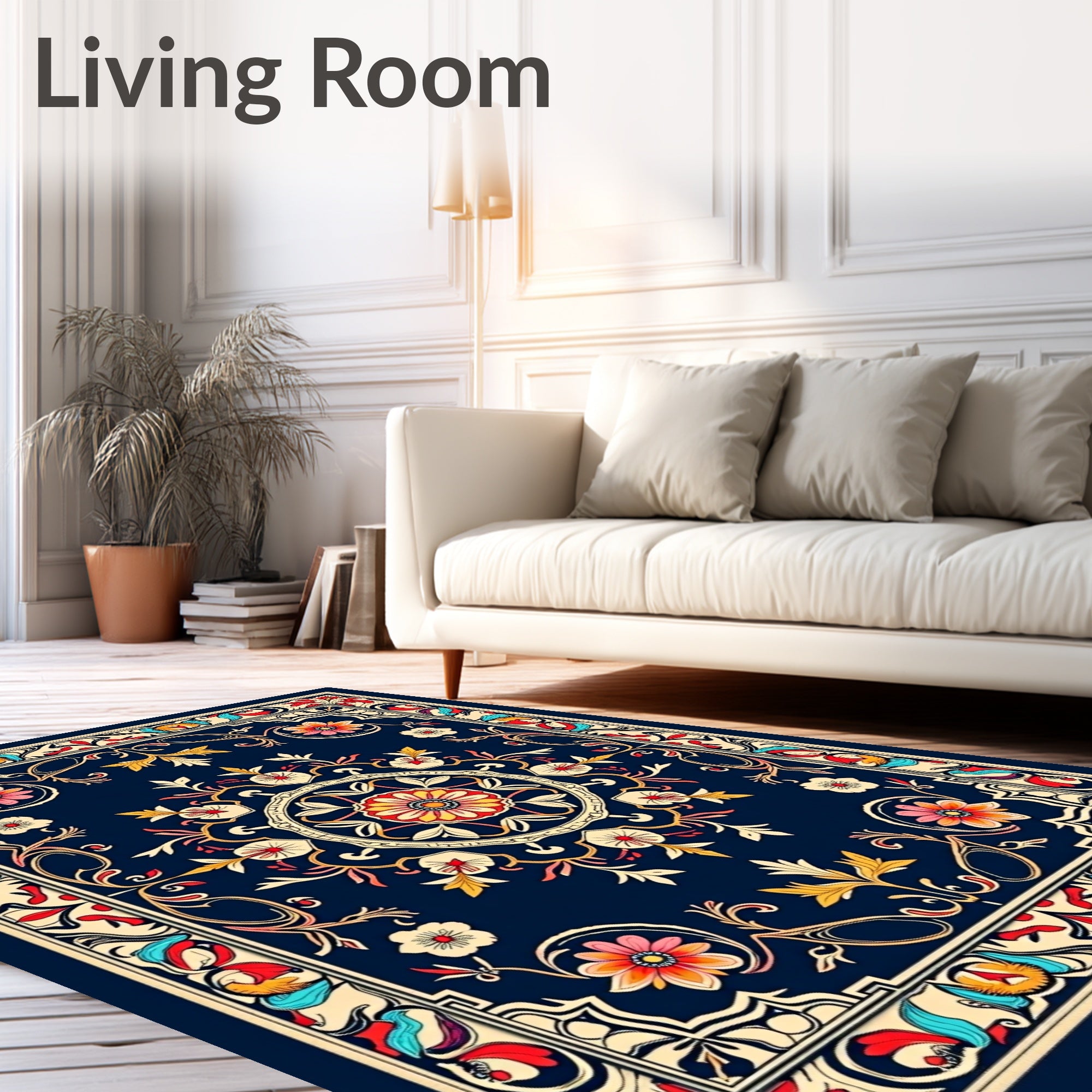 Vintage Floral Medallion Border Design Rug
