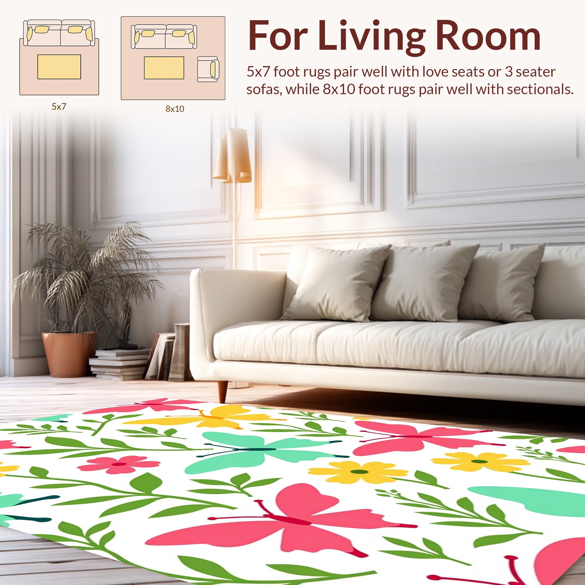 Bright Floral Butterfly Pattern Rug