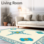 Bright Blue Geometric Floral Medallion Rug
