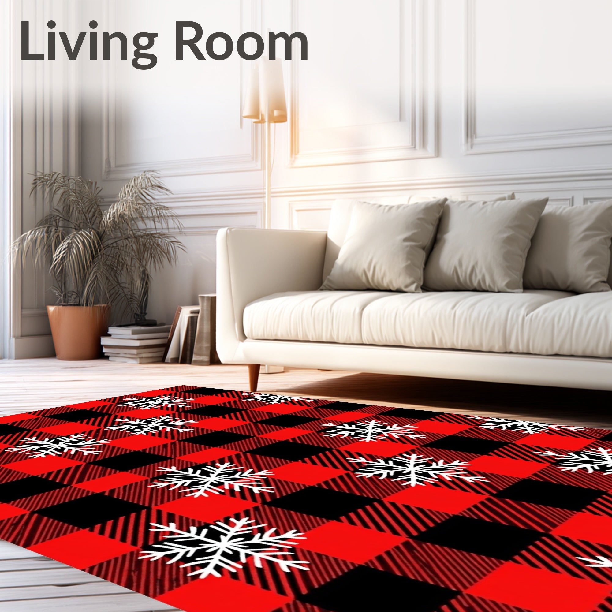 Red Black Buffalo Plaid Snowflake Pattern Rug