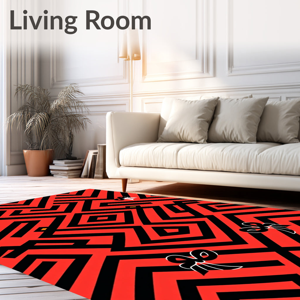 Red and Black Geometric Bow Pattern Rug
