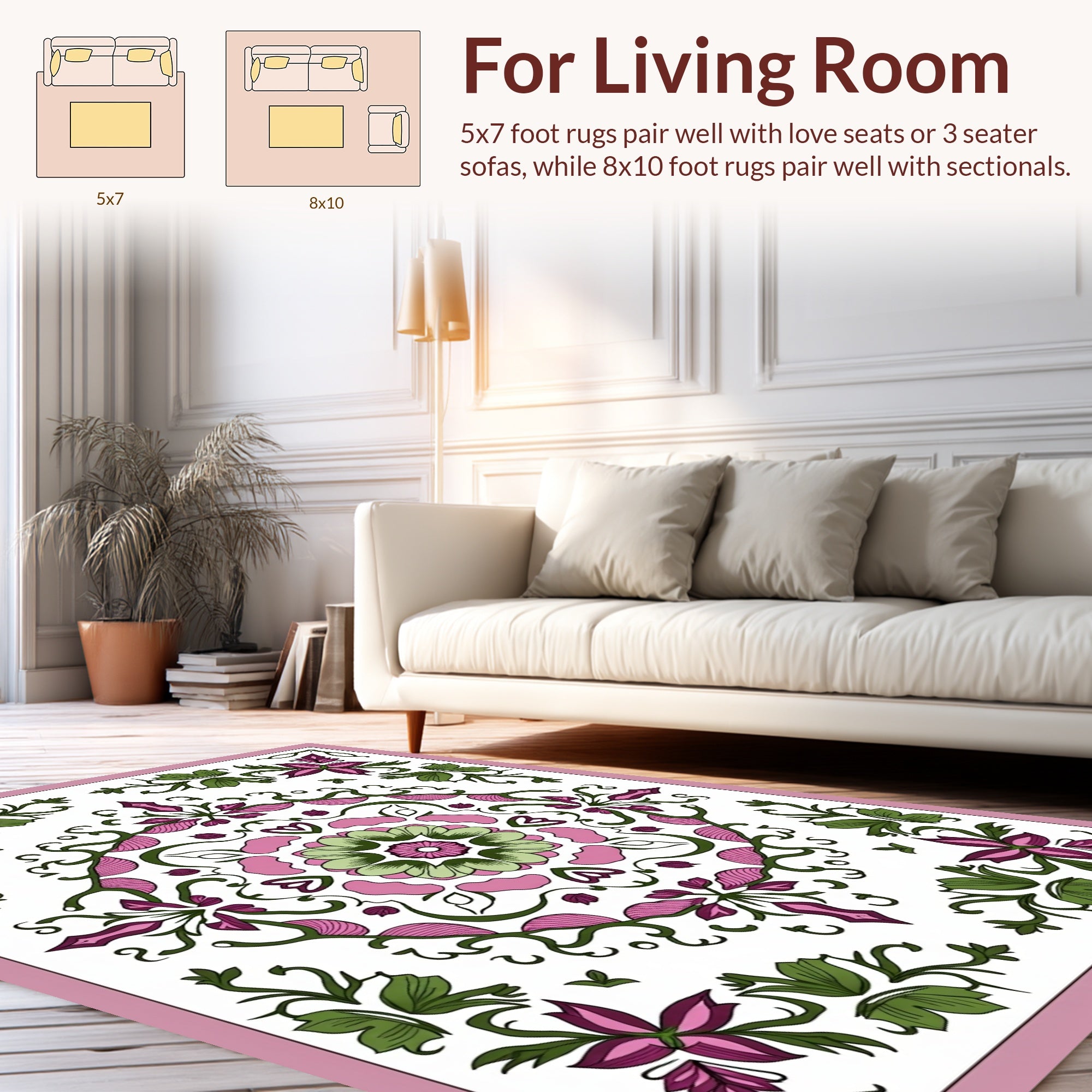 Floral Mandala With Pink And Green Accents Rug