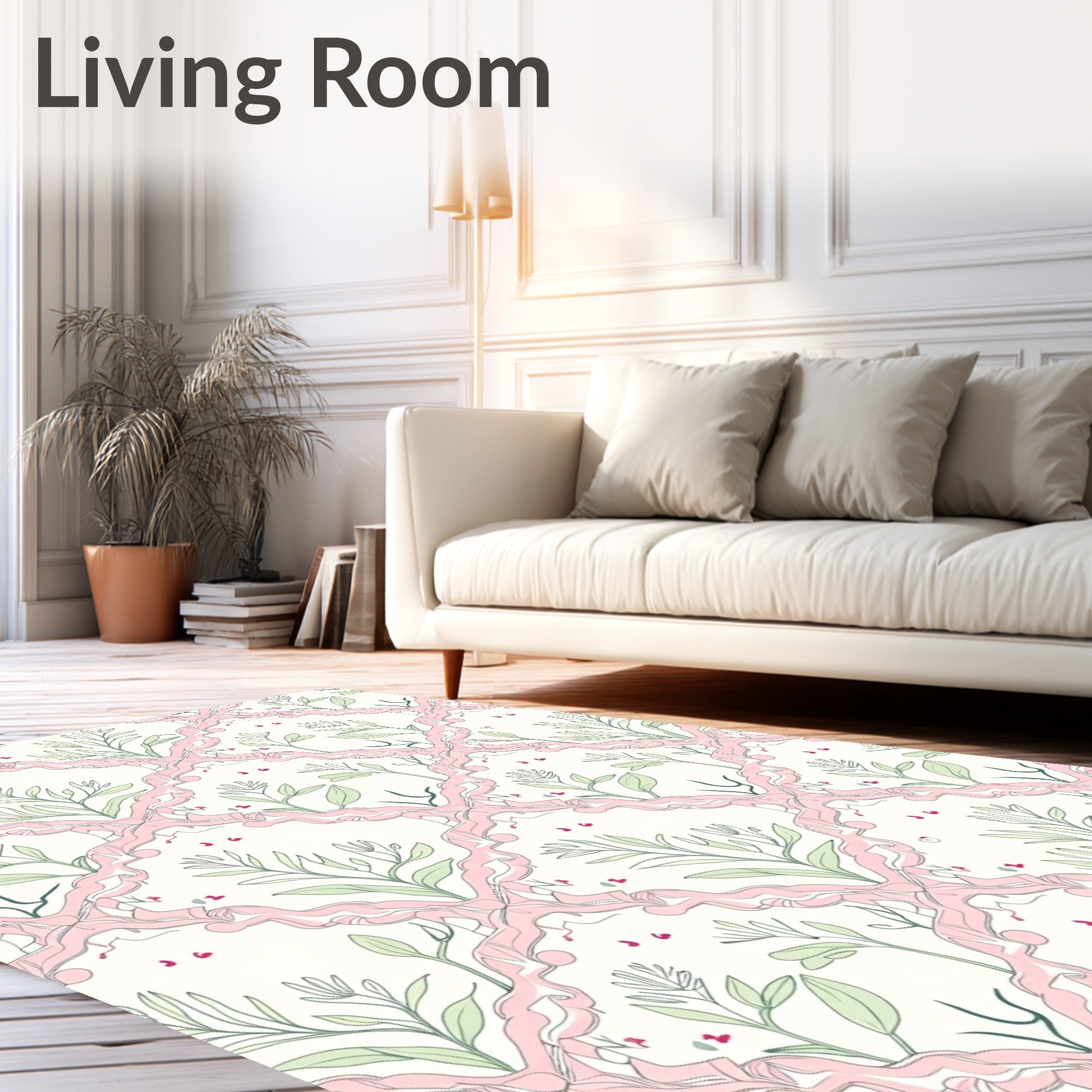 Feminine Floral Ribbon Lattice Pattern Rug
