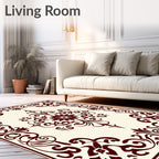 Ornate Maroon Swirls Floral Medallion Rug