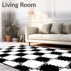 Black White Jagged Checkered Design Rug