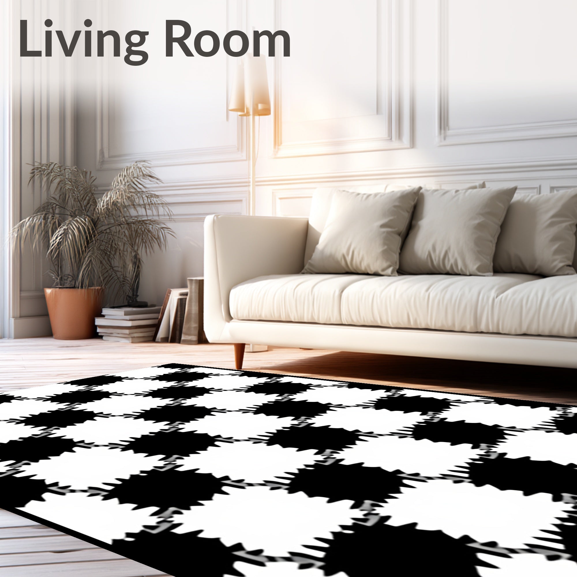 Black White Jagged Checkered Design Rug