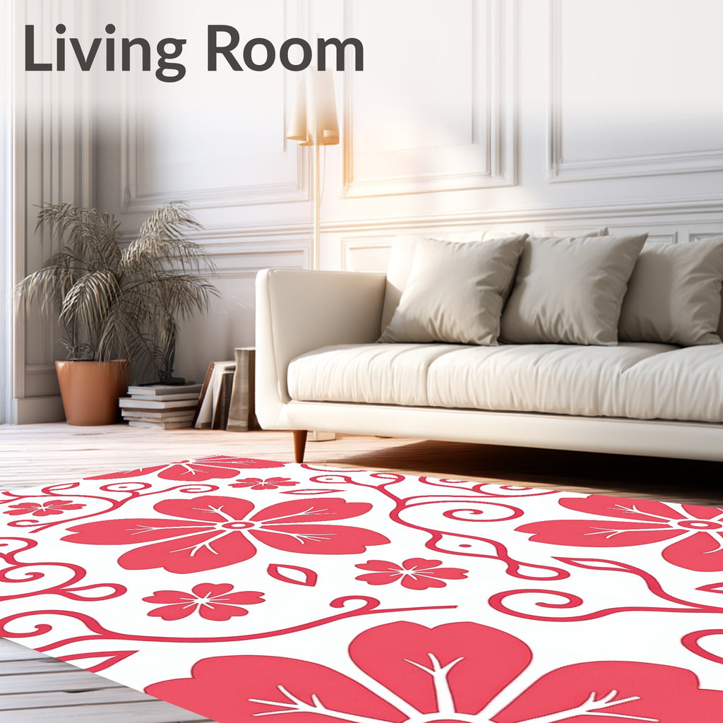 Charming Coral Floral Vine Pattern Rug
