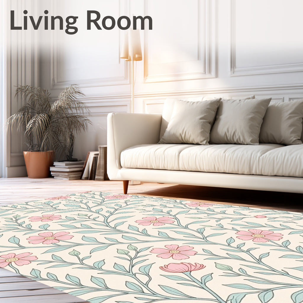 Pink Flower And Leaf Pattern Rug
