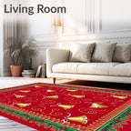 Gold Bells On Red Holiday Design Rug