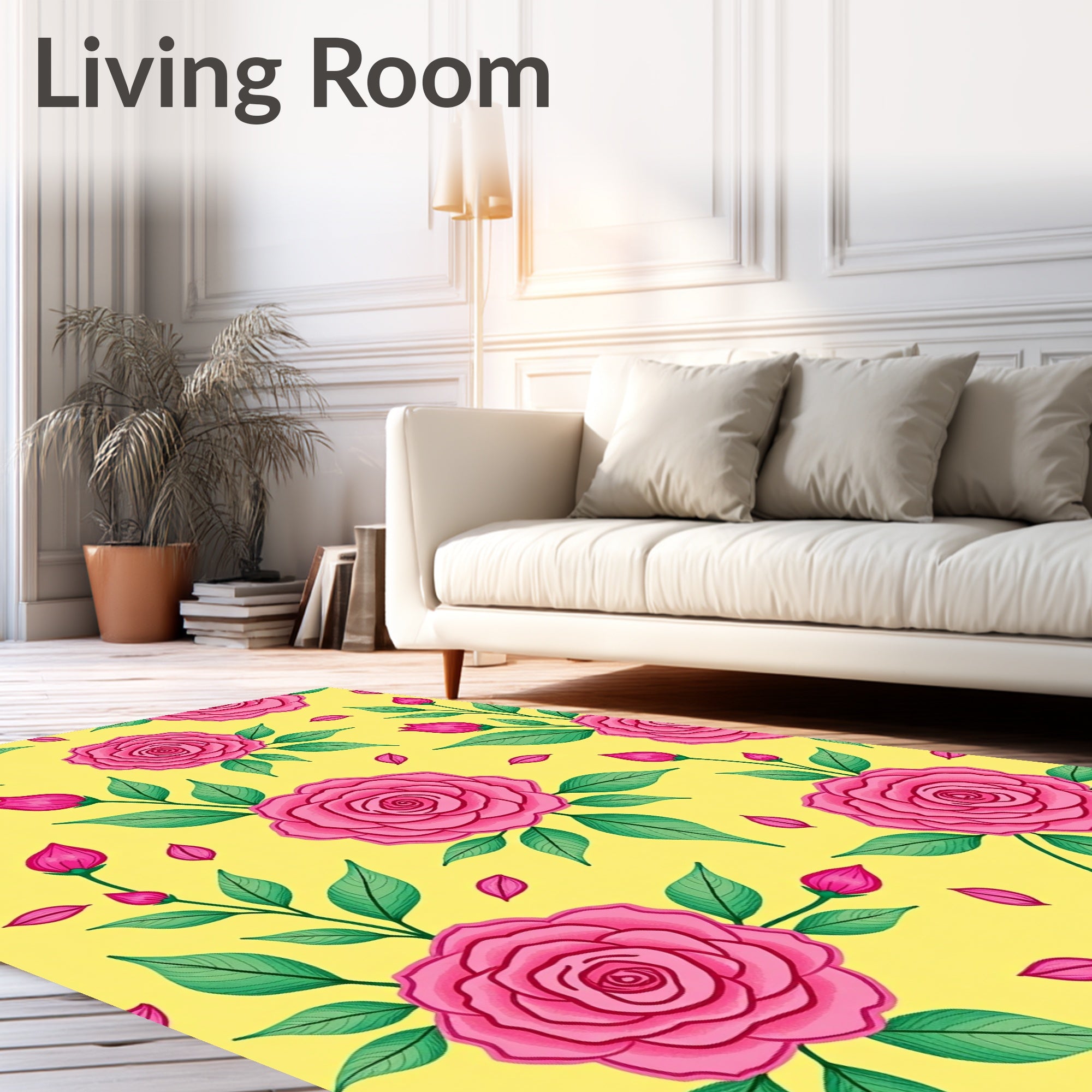 Bright Pink Roses Floral Pattern Rug
