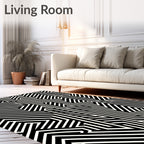 Bold Black White Geometric Lines Rug