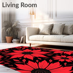 Bold Red Floral Botanical Pattern Rug