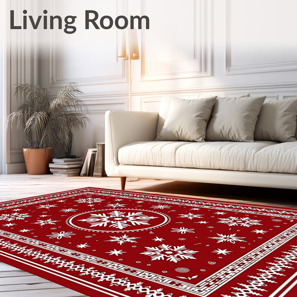 White Snowflake Border Tribal Rug