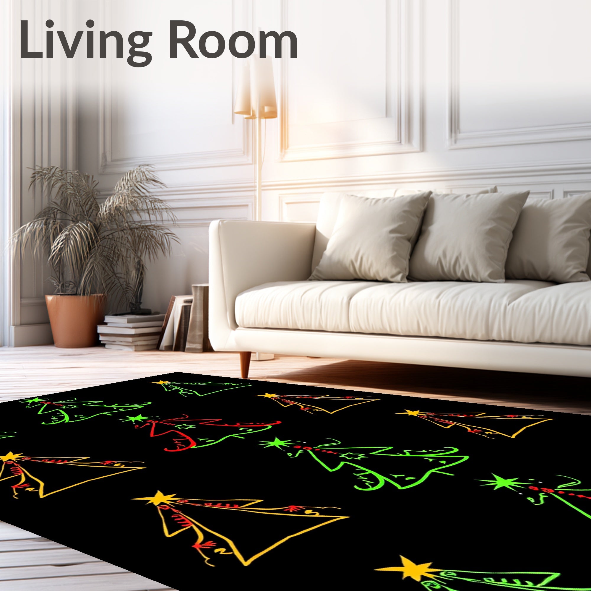 Whimsical Holiday Tree Line Art Rug