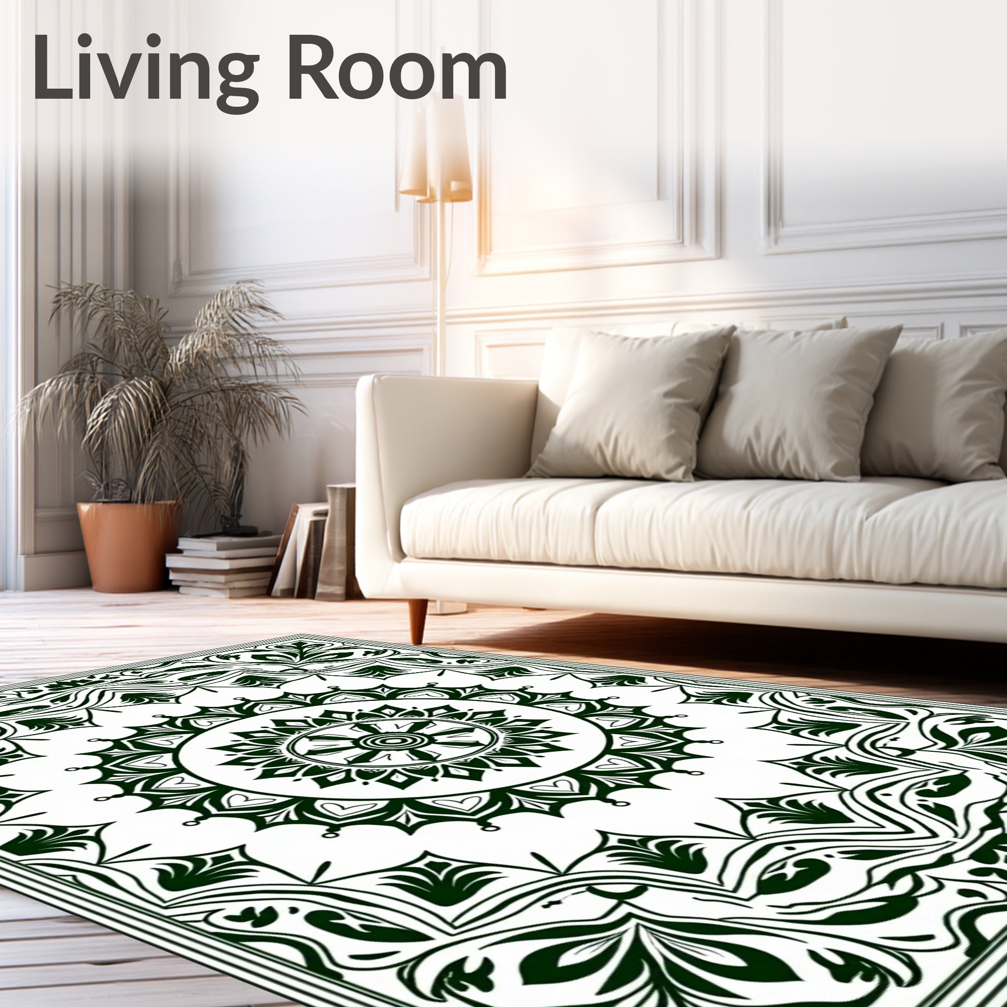 Dark Green Intricate Floral Mandala Pattern Rug