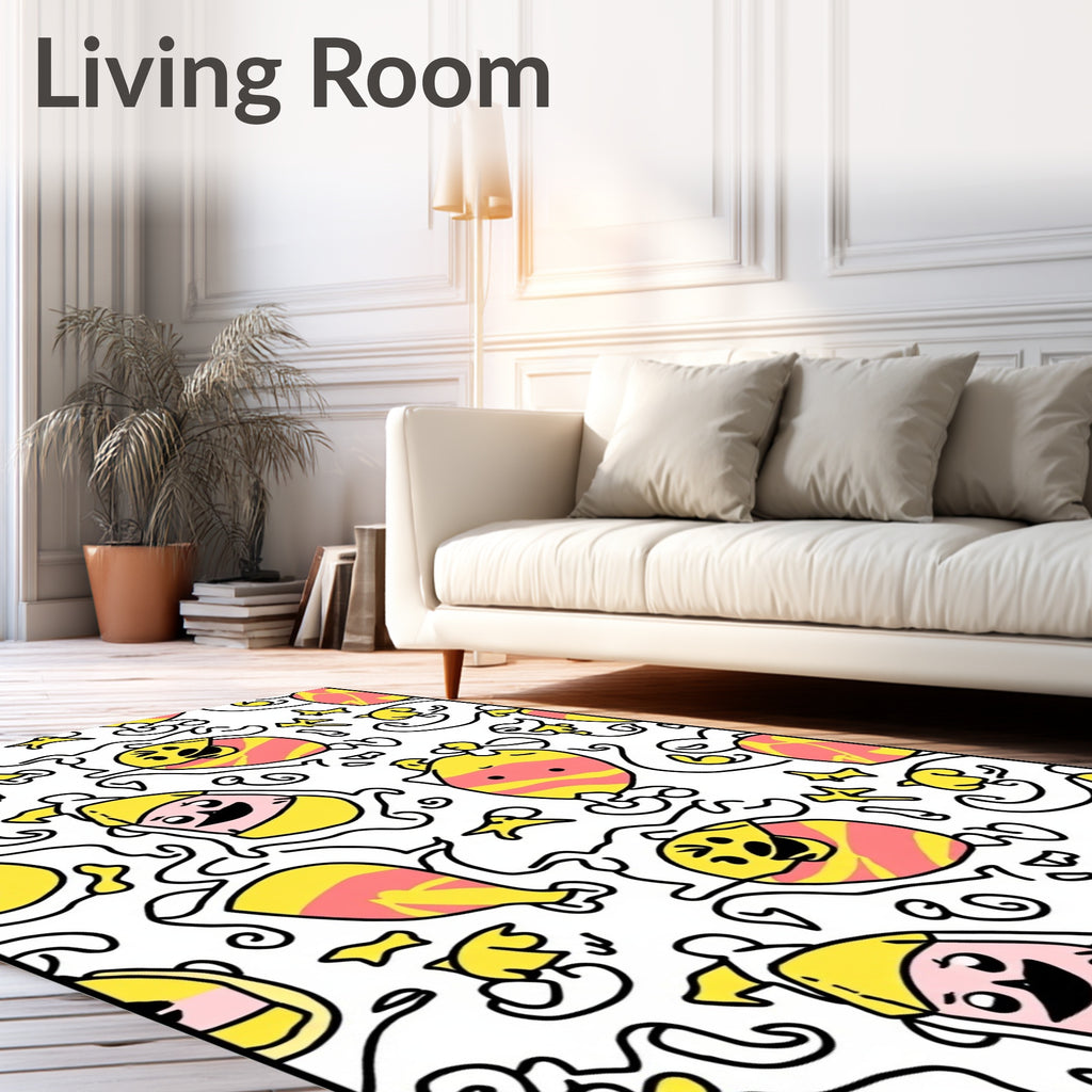 Whimsical Cartoon Characters Squiggles Design Rug