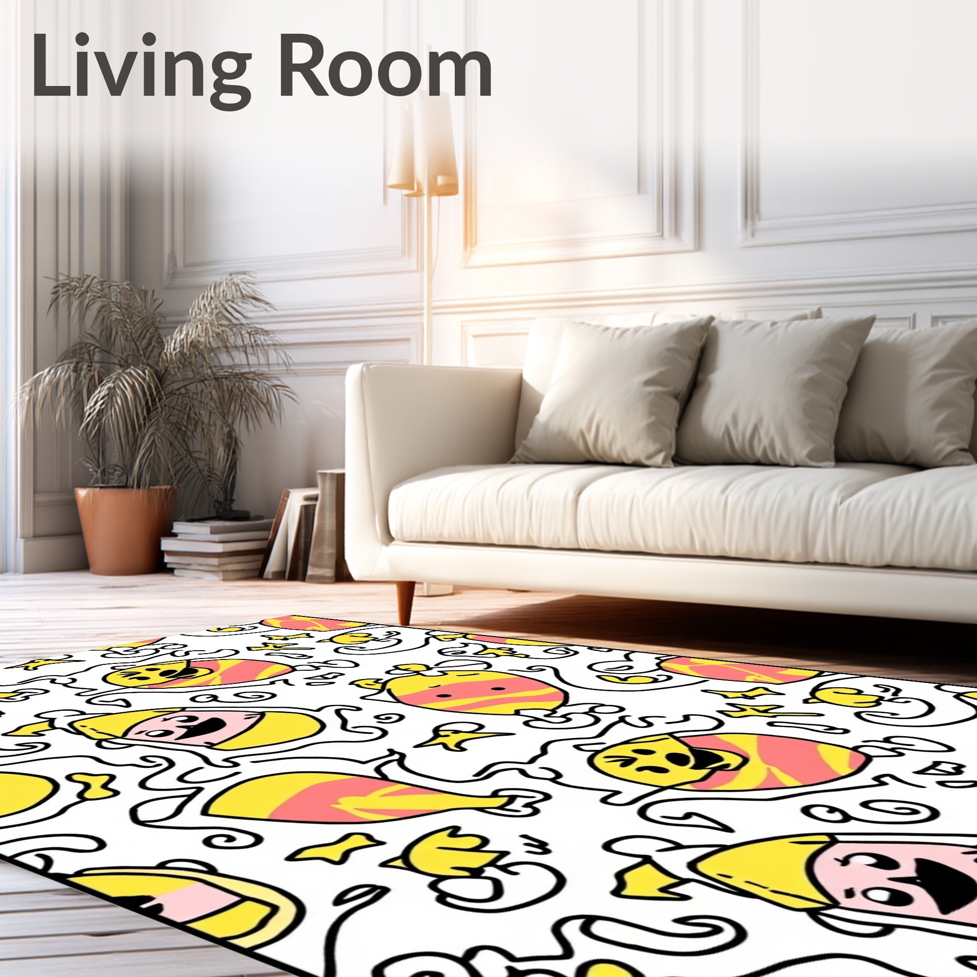 Whimsical Cartoon Characters Squiggles Design Rug
