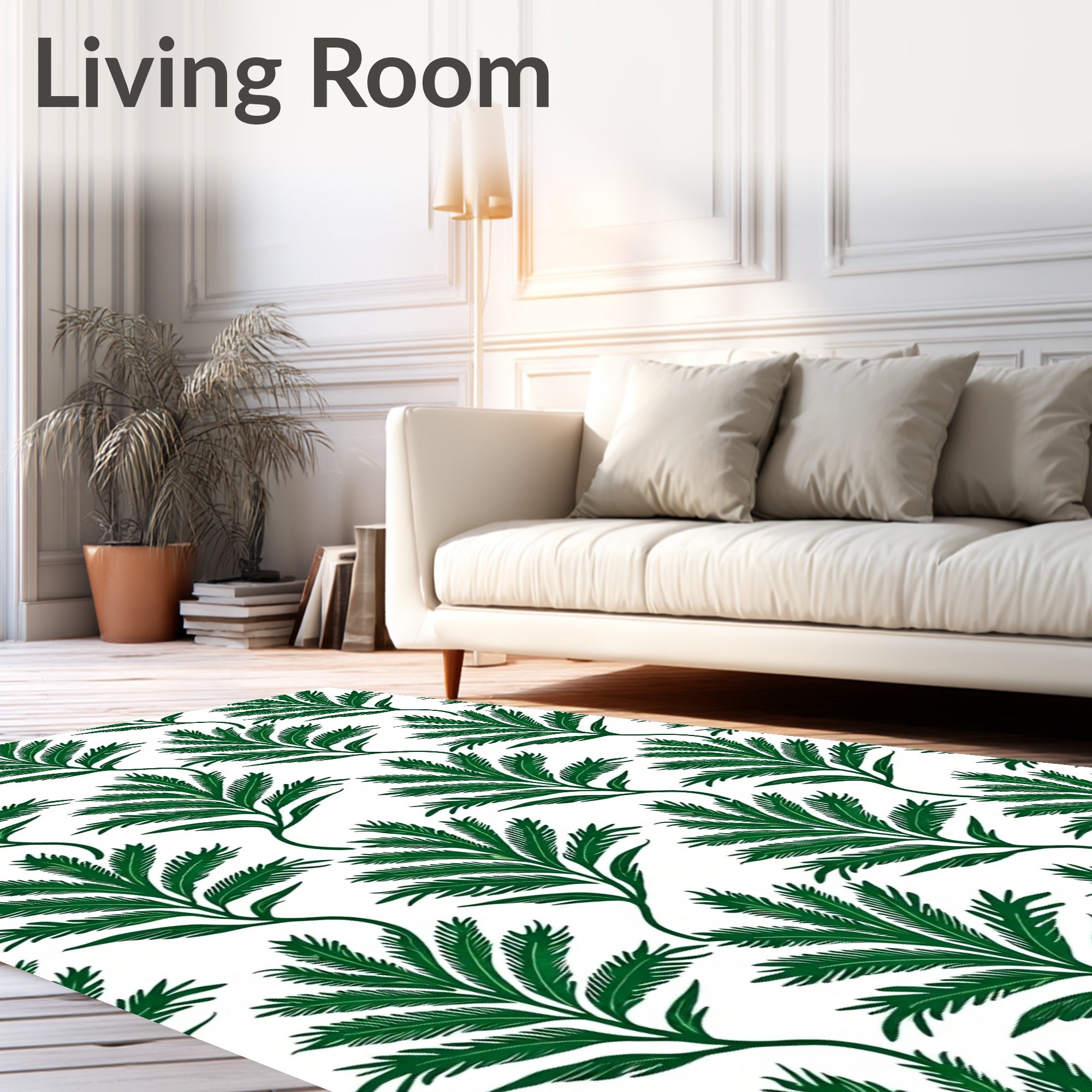 Green Fern Leaf Pattern Rug