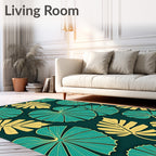 Teal Golden Tropical Leaf Arrangement Rug