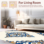 Blue Gold Ornate Damask Pattern Rug