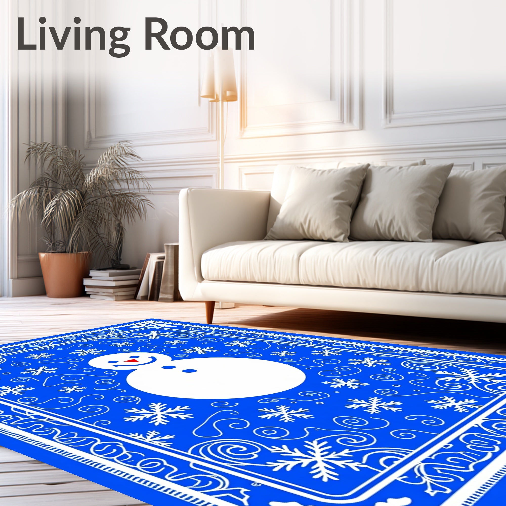 Winter Blue Snowman Snowflake Border Rug