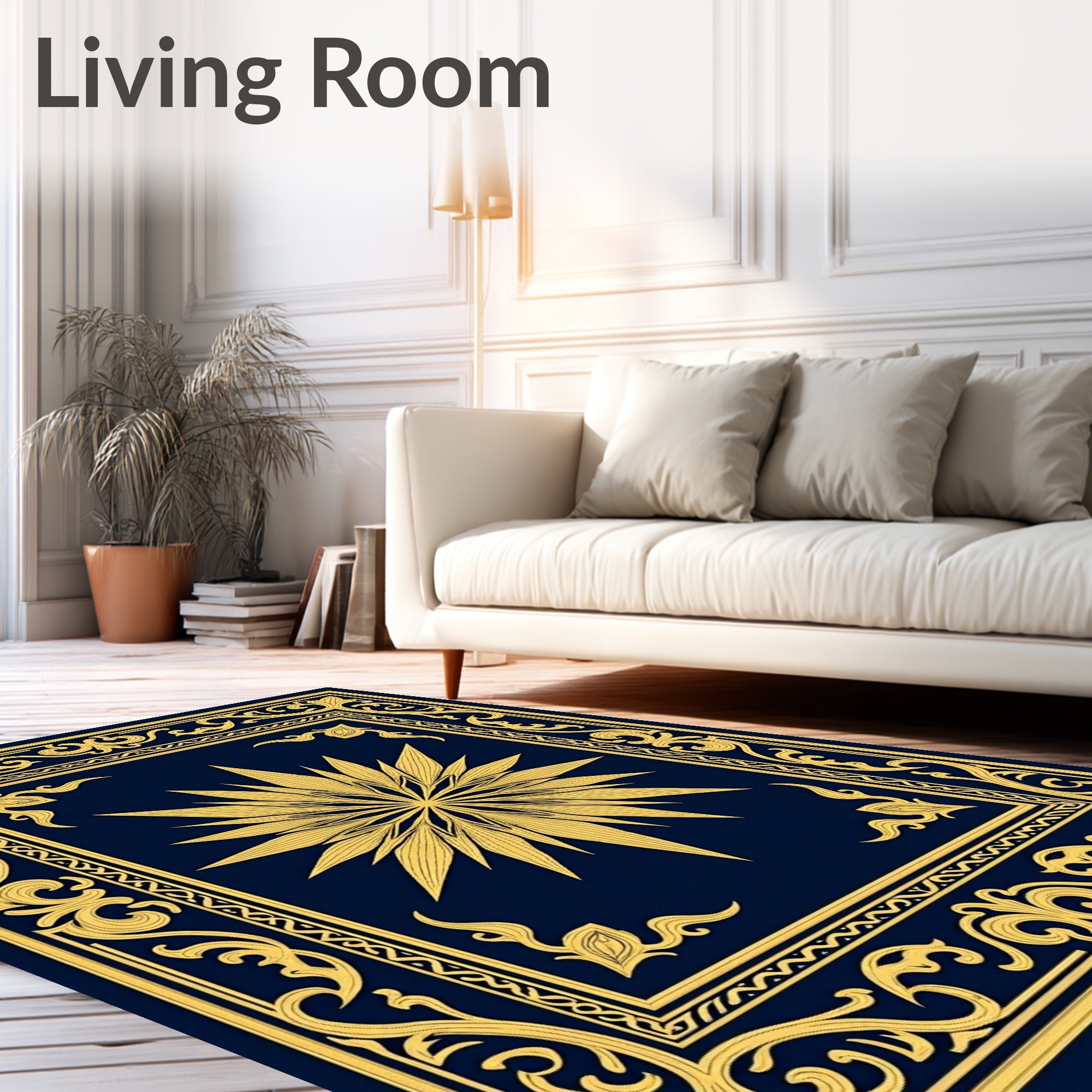 Golden Starburst Intricate Border Rug