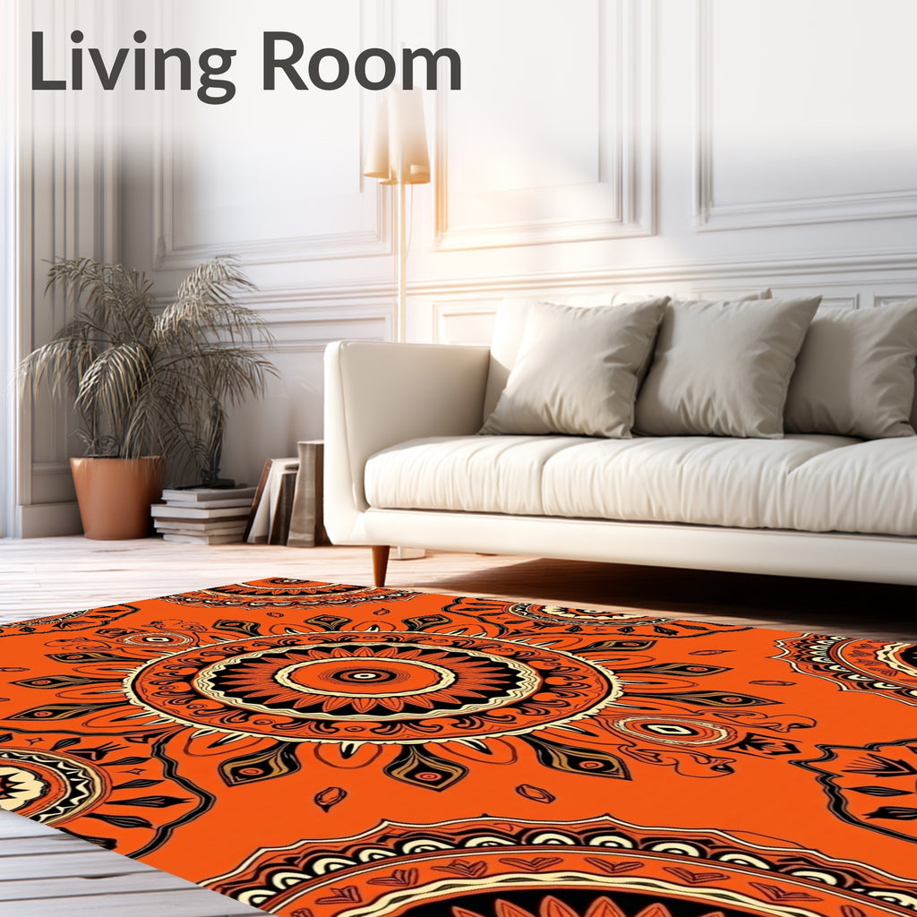 Bold Orange Mandala Pattern Rug