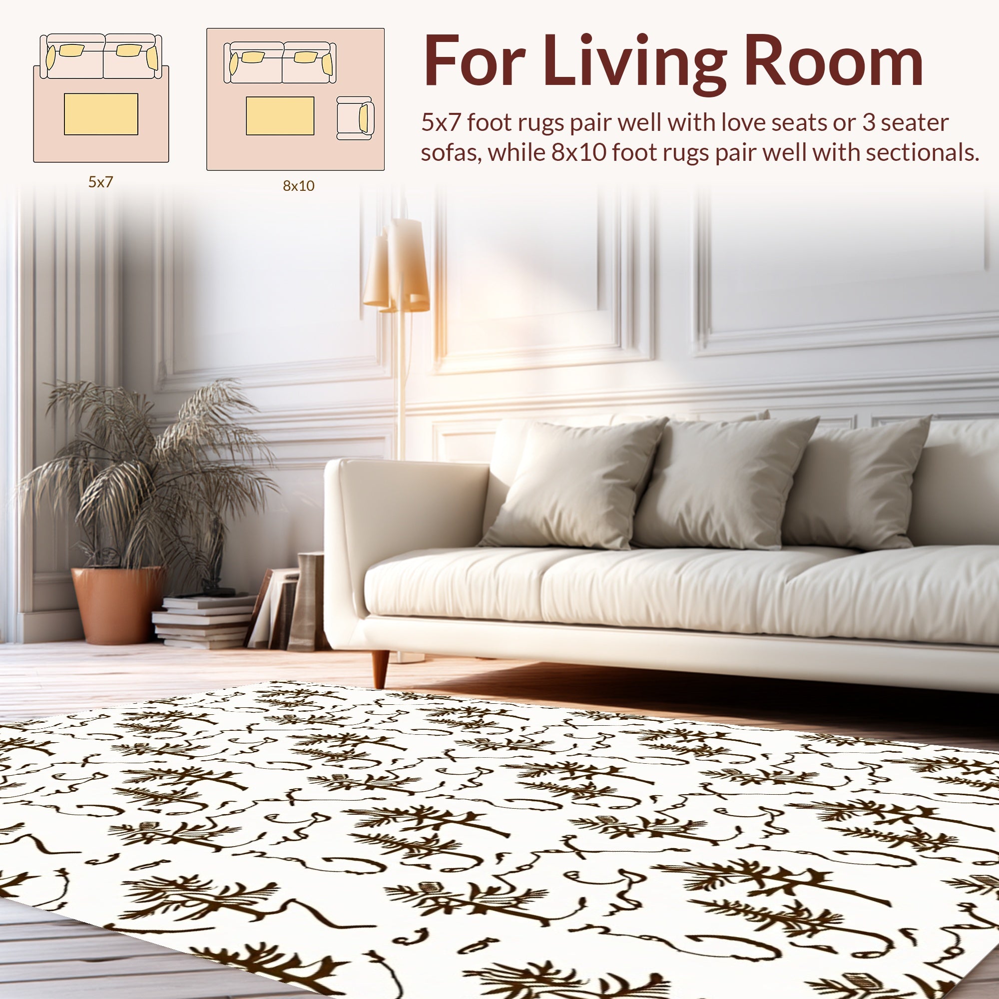Woodland Sketch Pine Tree Motif Rug
