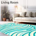 Aqua Blue Winding Lines Pattern Rug