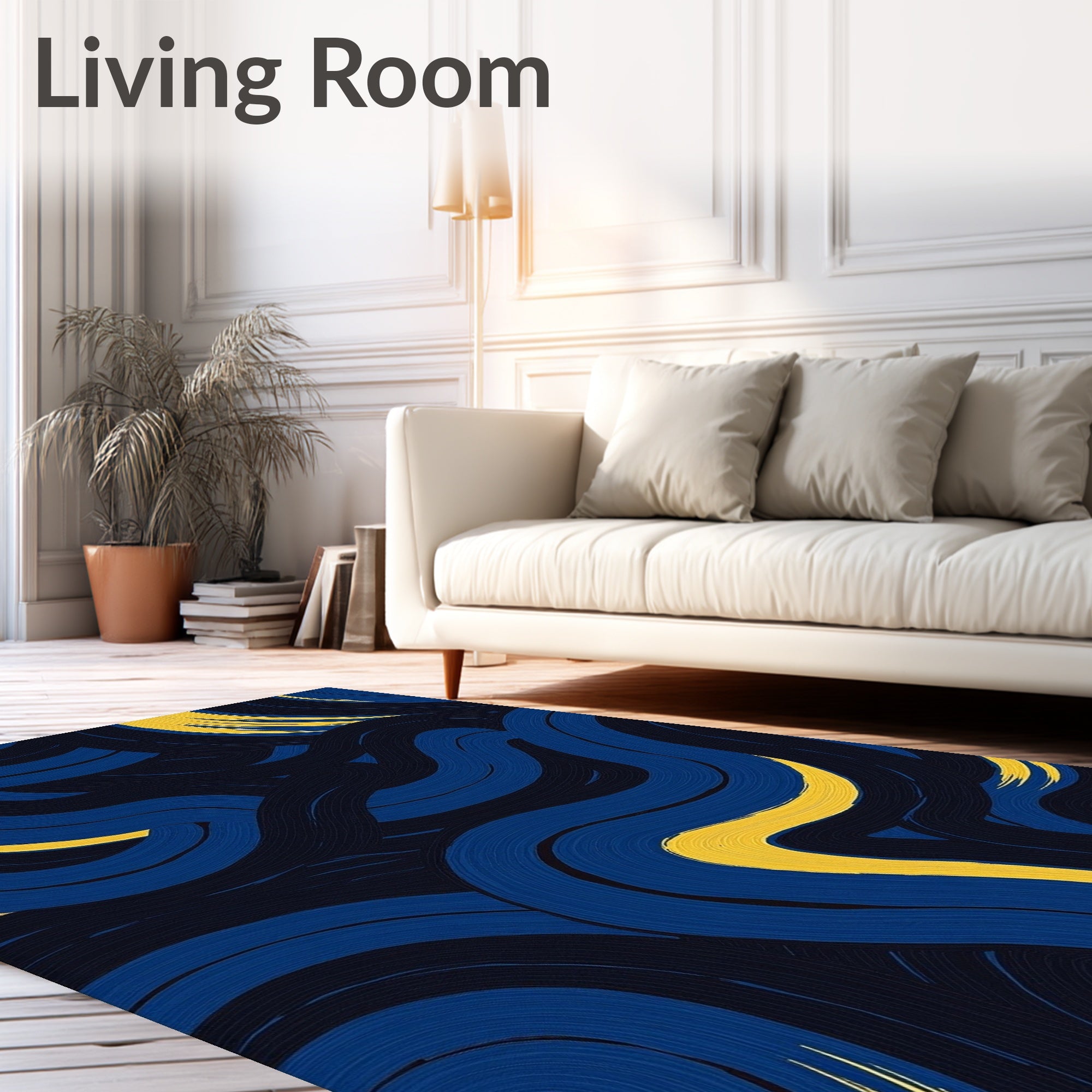 Blue Yellow Swirl Pattern Rug