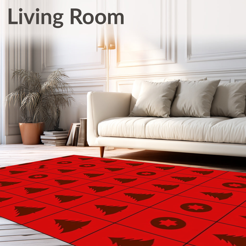 Red Christmas Trees Wolf Pattern Rug