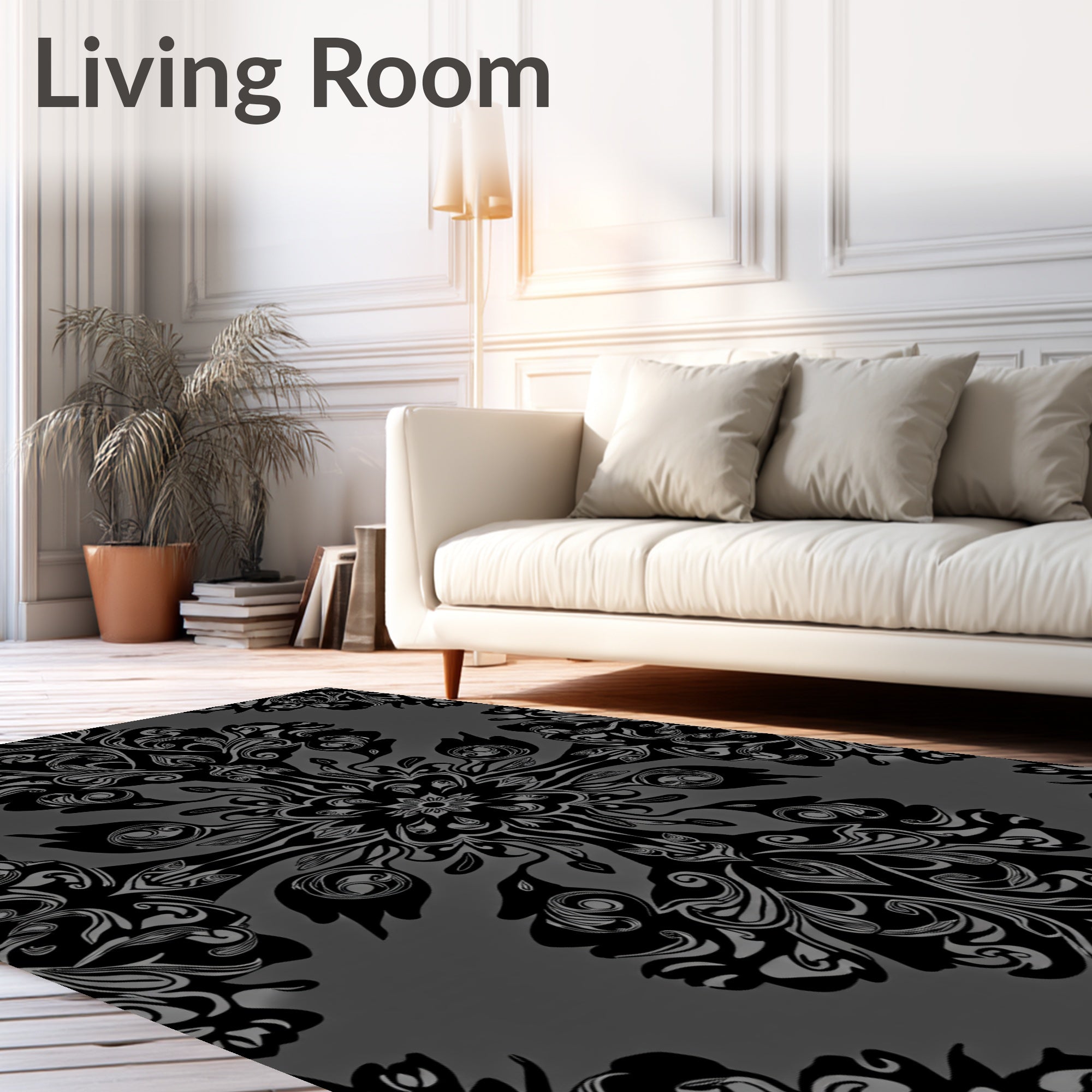 Ornate Black Mandala Pattern Rug