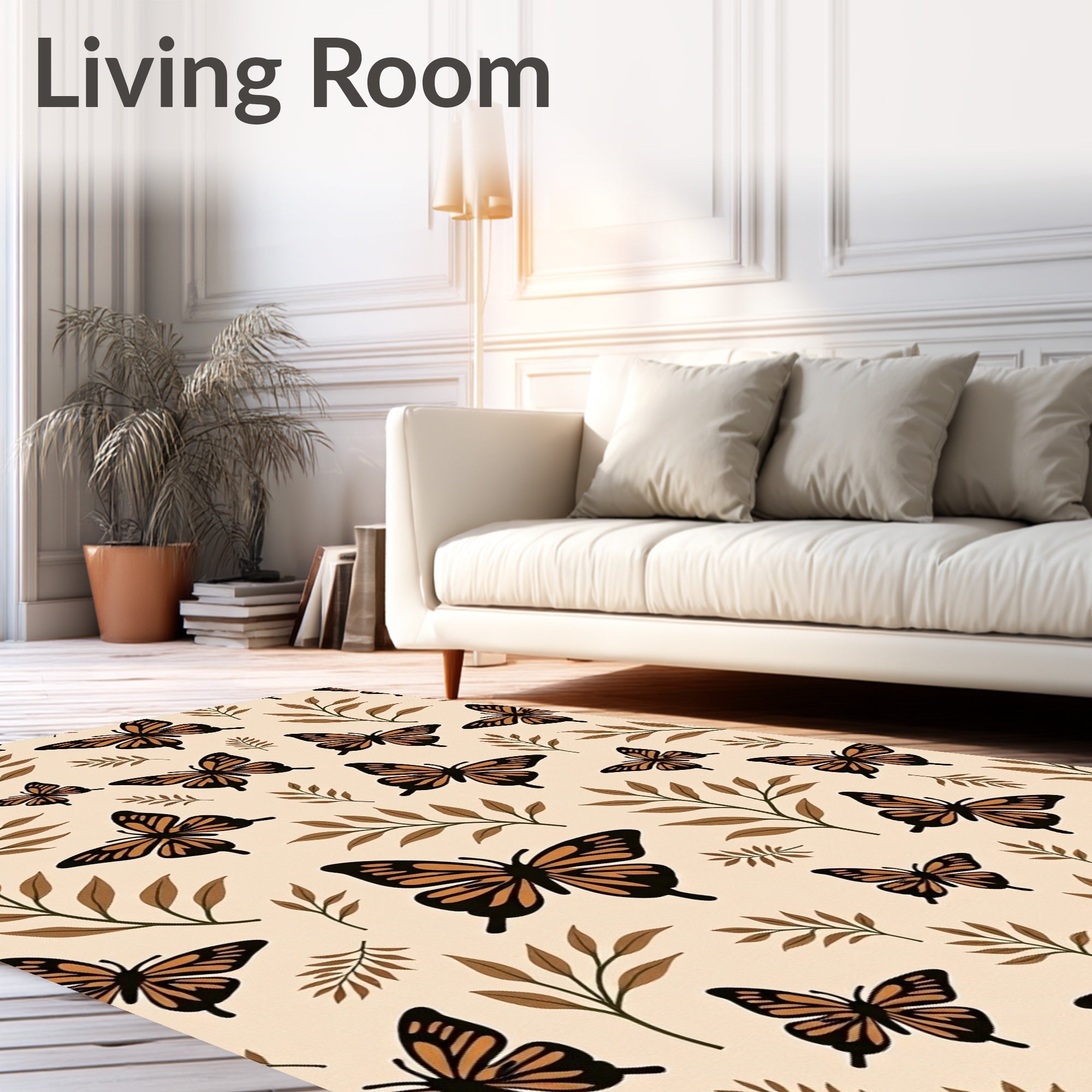 Brown Butterfly Leaf Pattern Rug
