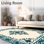 Ornate Teal Floral Medallion Pattern Rug