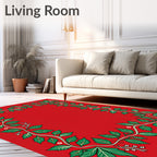 Elegant Red Green Vine Pattern Rug