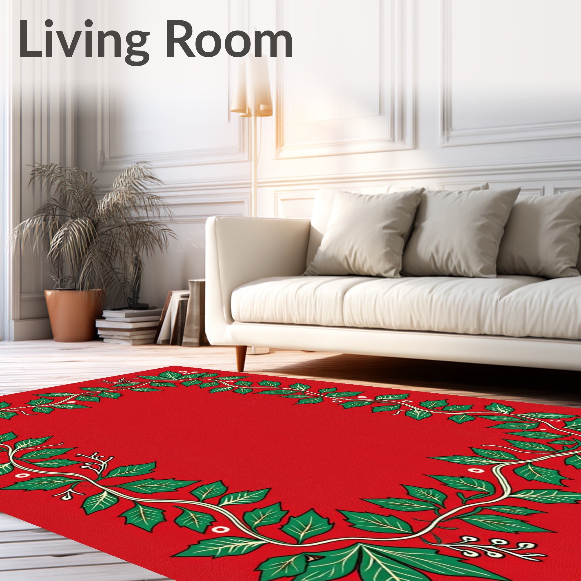 Elegant Red Green Vine Pattern Rug
