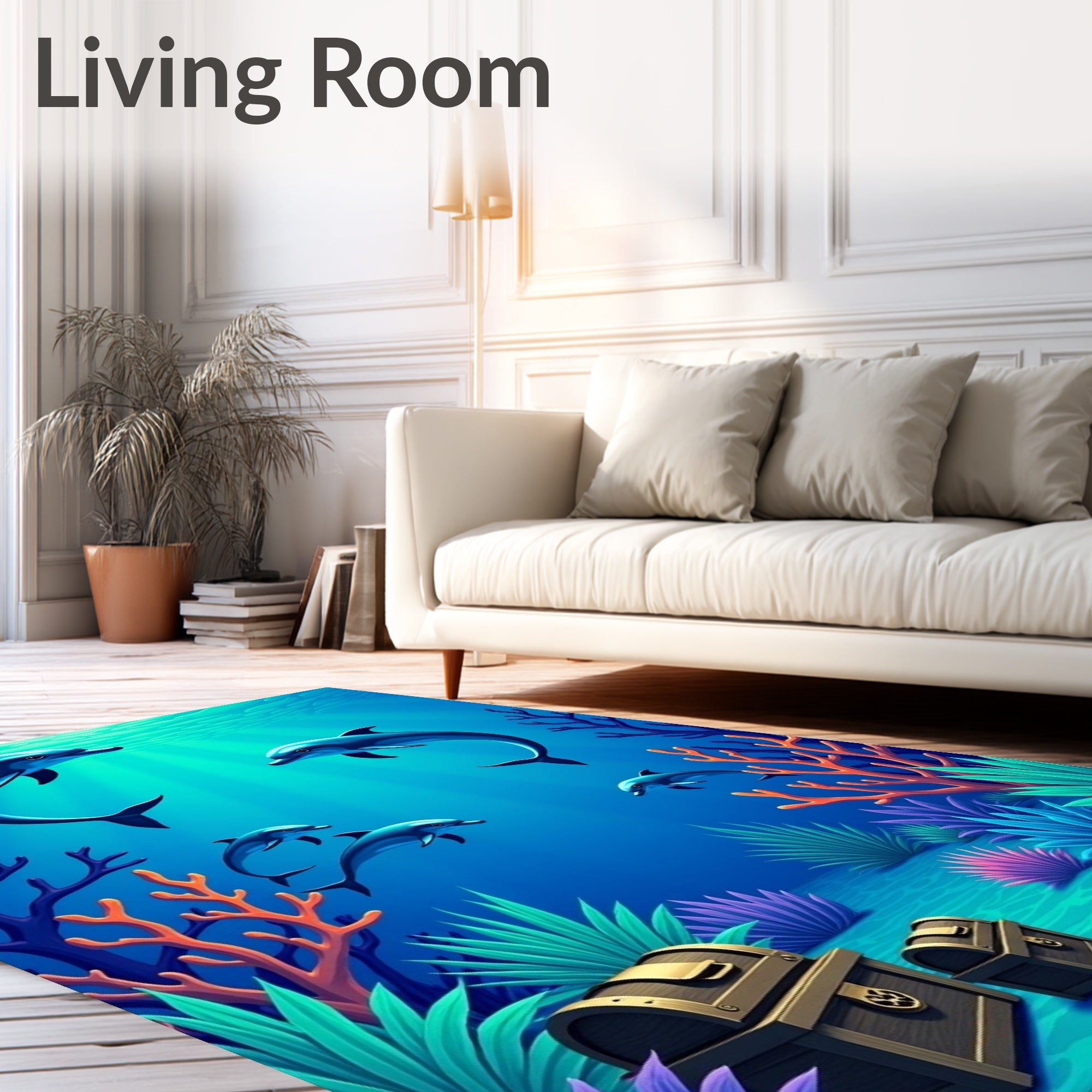 Oceanic 5 Dolphins Treasure Chest Design Rug