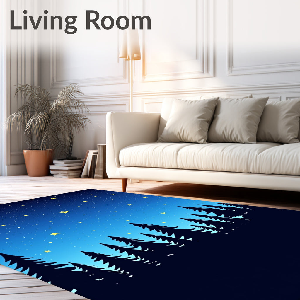 Starry Night Forest Silhouette Rug