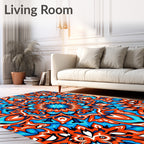 Bright Orange Blue Mandala Pattern Rug