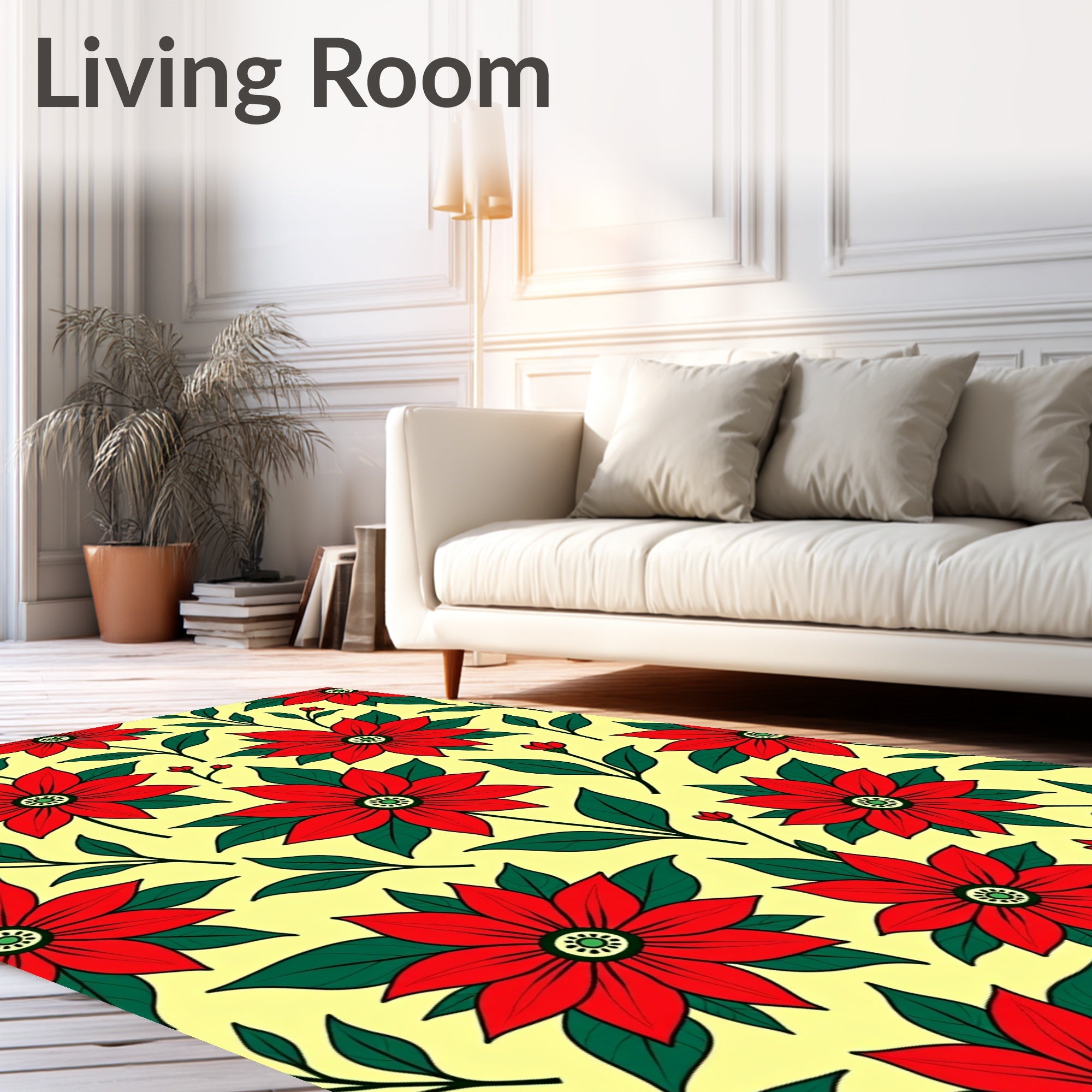 Floral Red And Green Pattern Rug