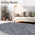 Abstract Black White Line Art Rug