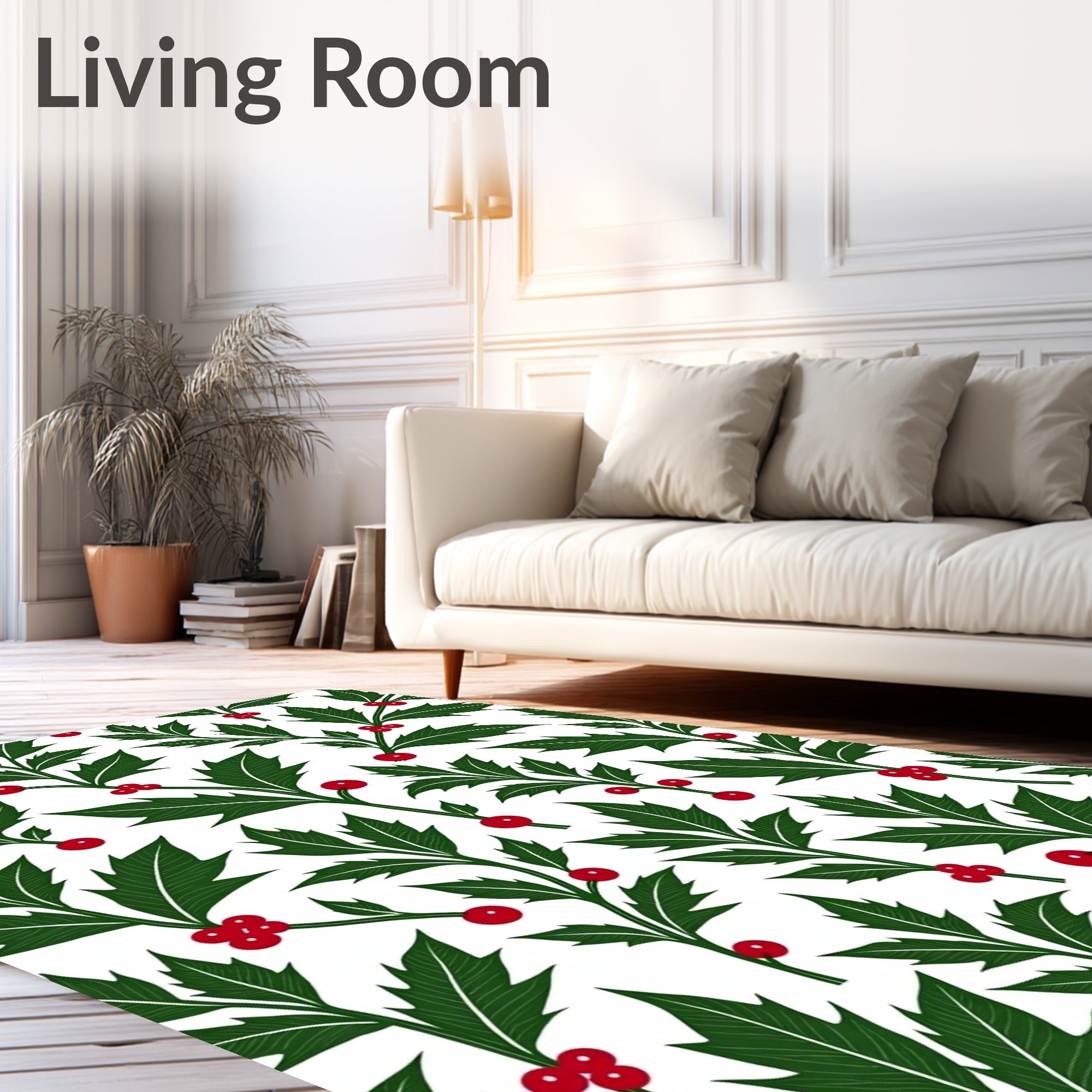 Red Berry Green Leaf Pattern Rug