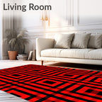 Bold Red Black Plaid Geometric Design Rug