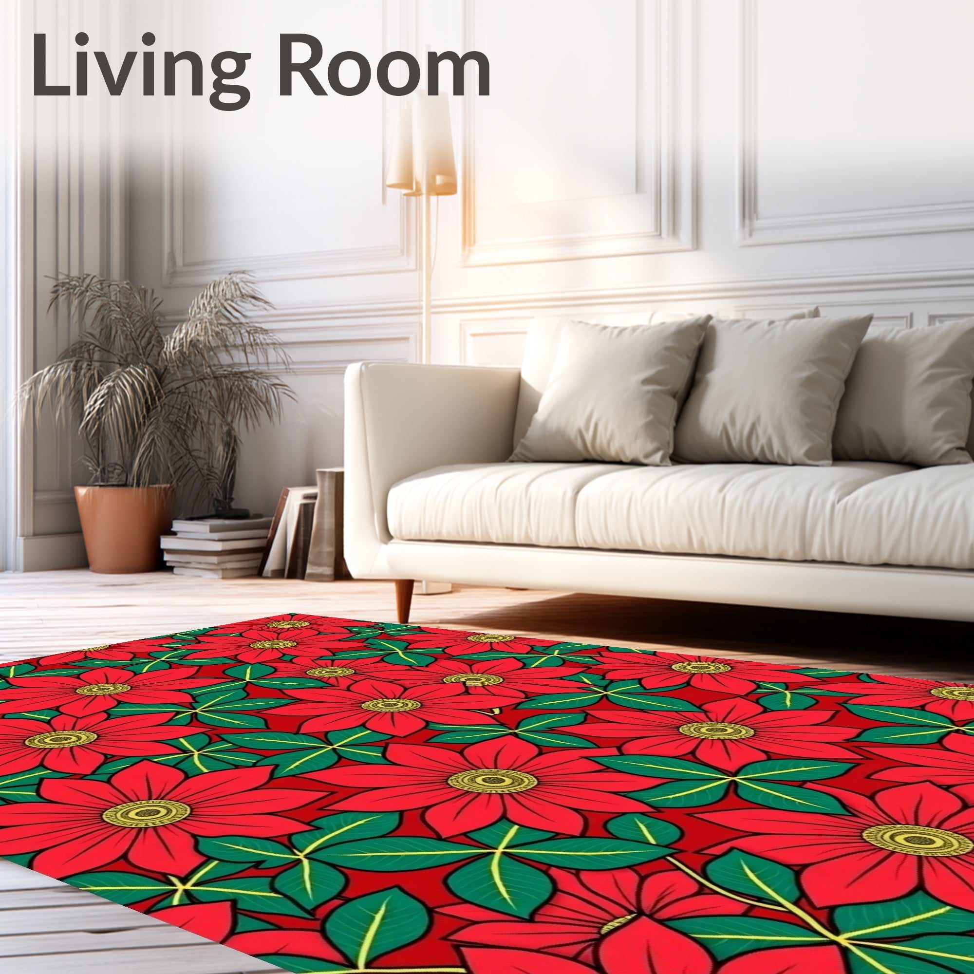 Bold Red Floral Pattern Rug
