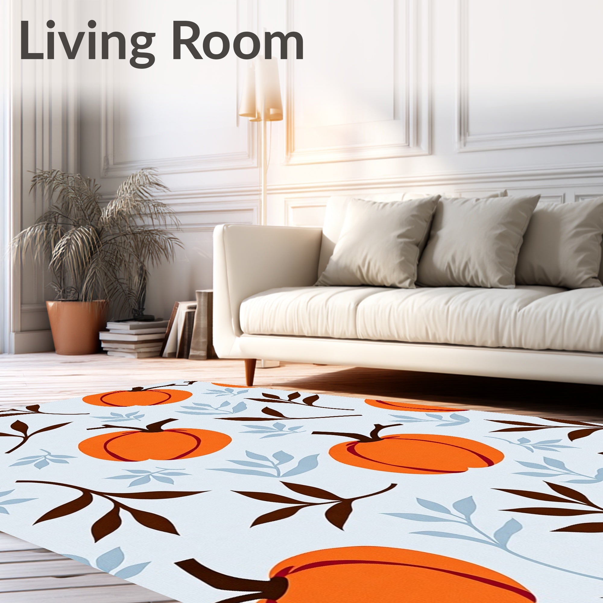 Autumn Pumpkin And Leaf Pattern Tile Rug