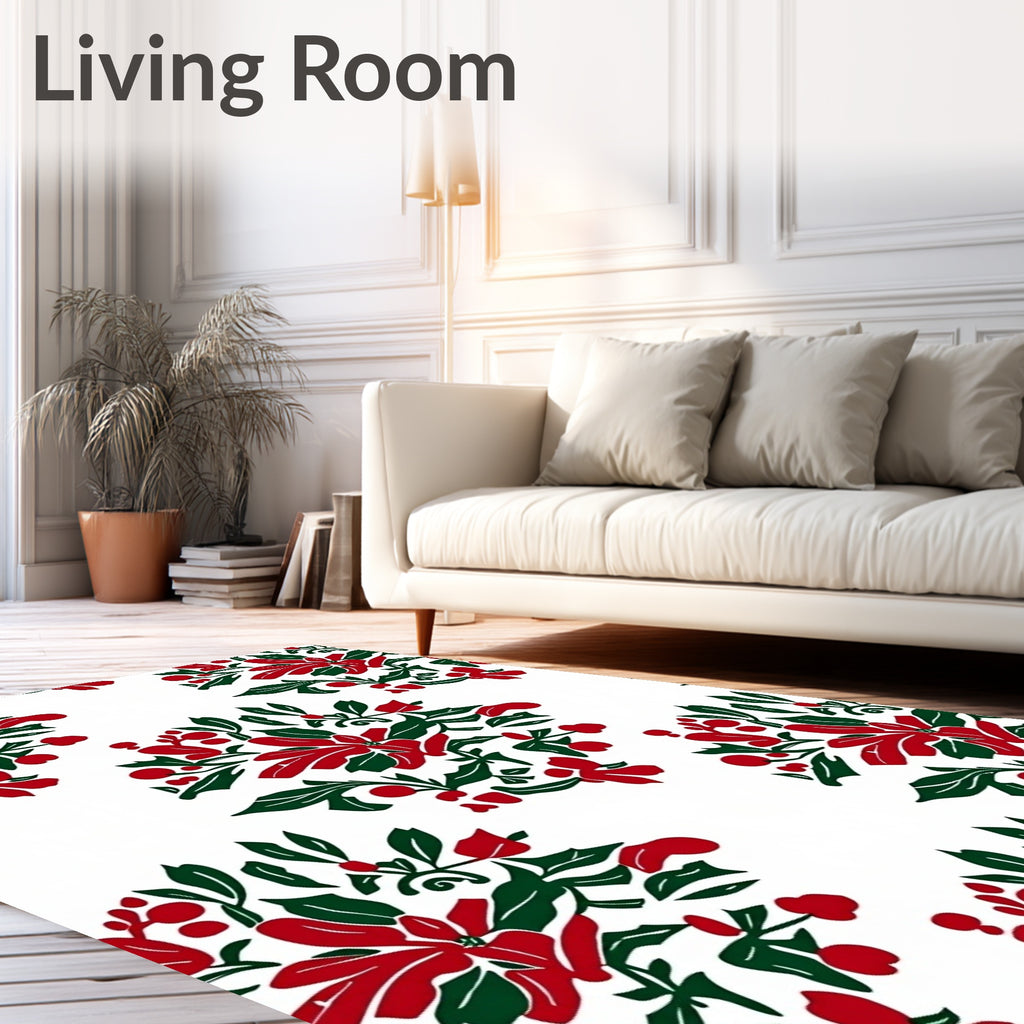 Red Green Floral Berry Pattern Rug