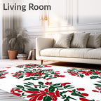 Red Green Floral Berry Pattern Rug