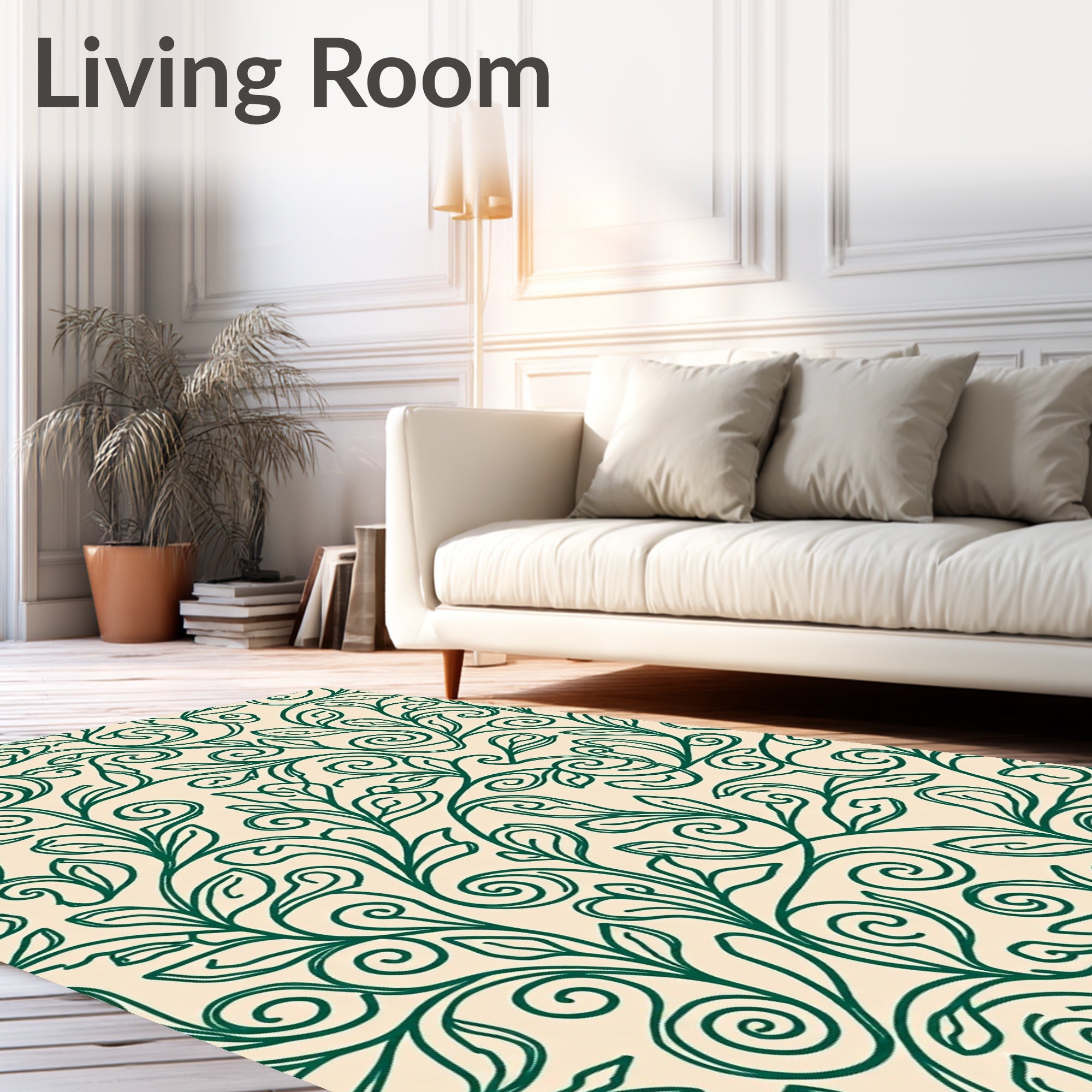 Elegant Green Swirl Floral Vines Rug