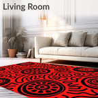 Bold Red Black Tribal Pattern Rug